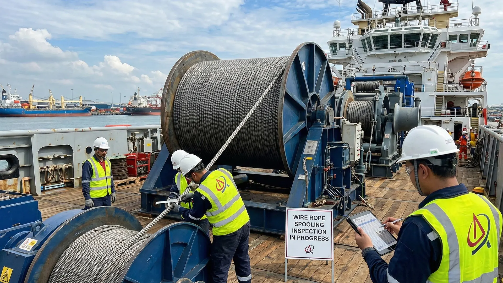 Spooling / Unspooling of Anchor Handling & Towing Wire Ropes Onboard